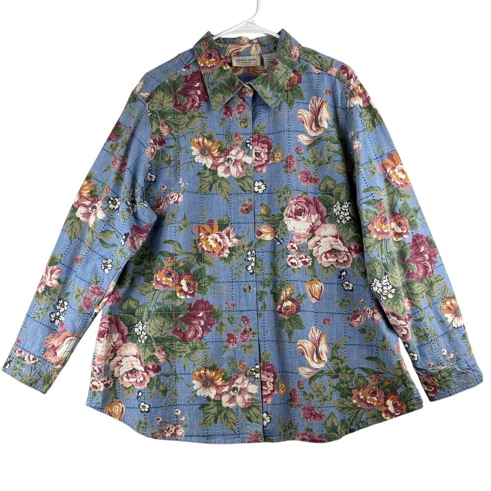 Lemon Grass Long Sleeve Button Up Shirt Women's 20W 2X 100% Cotton Easy Closure